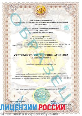 Образец сертификата соответствия аудитора №ST.RU.EXP.00014299-1 Железногорск (Курская обл.) Сертификат ISO 14001
